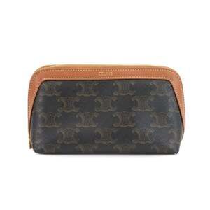 Celine Triomphe Small Tick Pouch in Tan, Brown, and Gold Hardware, PVC Leathe...